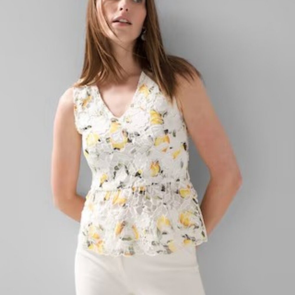WHBM Sleeveless Lace Peplum Top
